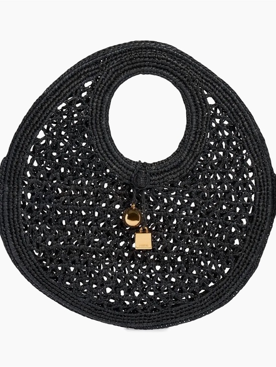 Jacquemus Handbags - Jacquemus Black Woven Round Tote with Gold Charms